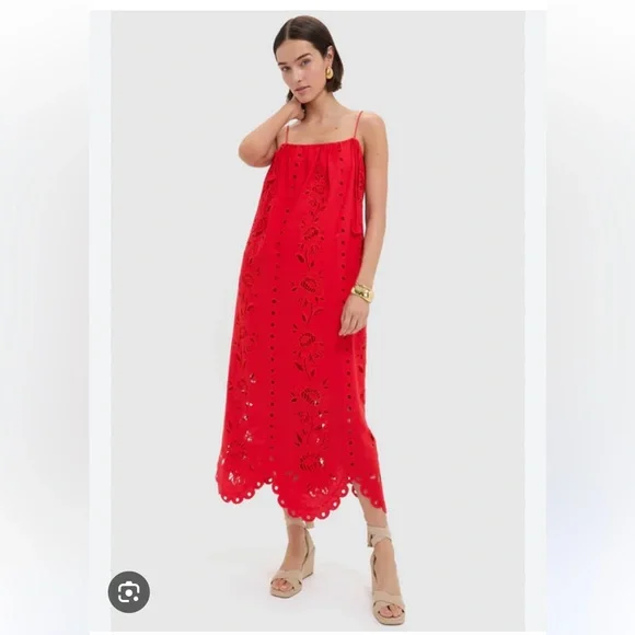 FARM Rio Richelieu Linen Sleeveless Eyelet Dress Tuckernuck Anthropologie Red - Picture 5 of 17